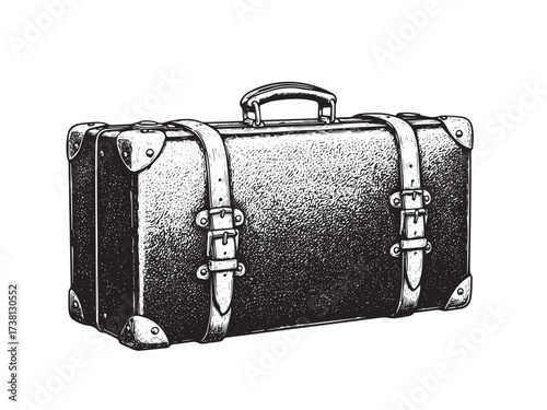 Vintage Suitcase Engraved Travel Luggage Illustration Isolated Retro Vector