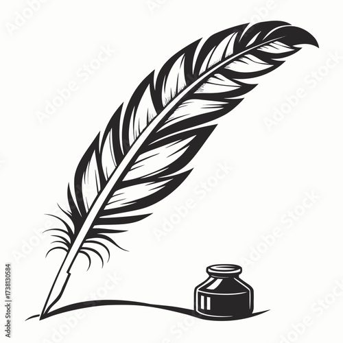 Feather quill and inkwell, a writing instrument