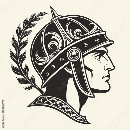 Illustration of a roman soldier with a laurel wreath
