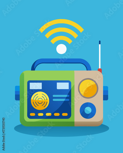 An advanced solarpowered radio equipped with Bluetooth and WiFi connectivity bringing the latest technologies to the great outdoors.. Vector illustration