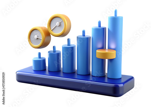 Timebased financial growth chart isolated on transparent background
