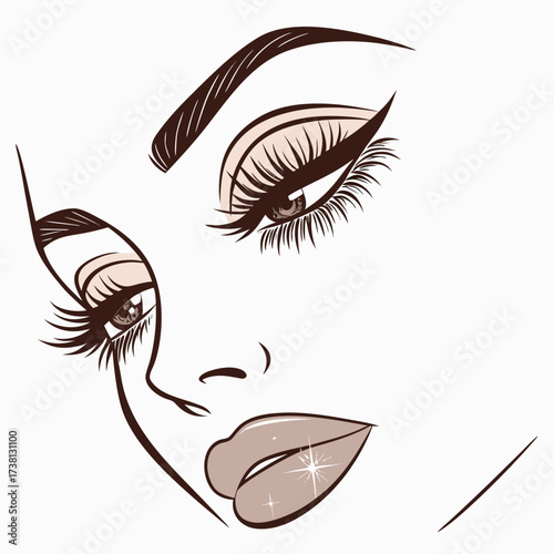 Glamorous Woman Face Vector Illustration