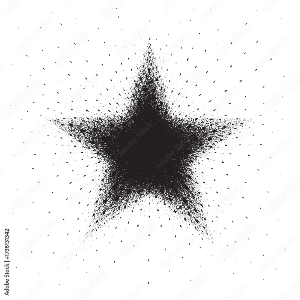 Εκτύπωση καμβά Creative abstract star illustration with scattered black particles bursting outw