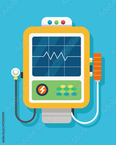 A portable solarpowered electrocardiogram ECG machine allowing for quick and accurate heart rate and rhythm monitoring in remote locations.. Vector illustration