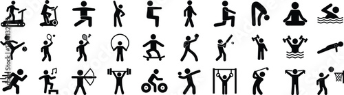 Sportsman activity vector illustration icons set. Gym exercise and sports symbol vector silhouette icon set. 