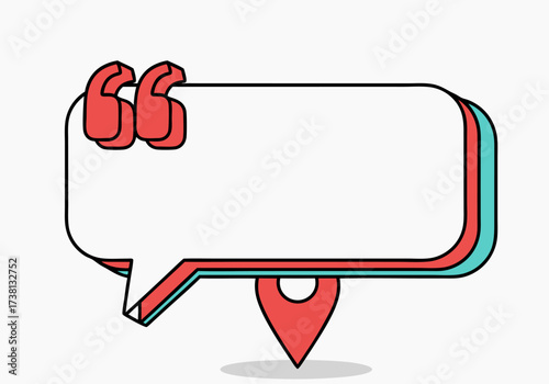 Red and Teal Speech Bubble with Location Pin and Copy Space for Your Text Message