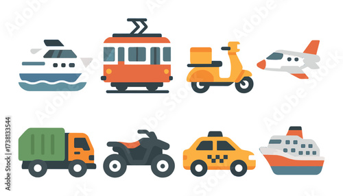 Colorful illustrated icons of various transport modes