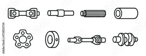 Mechanical components icons on green background