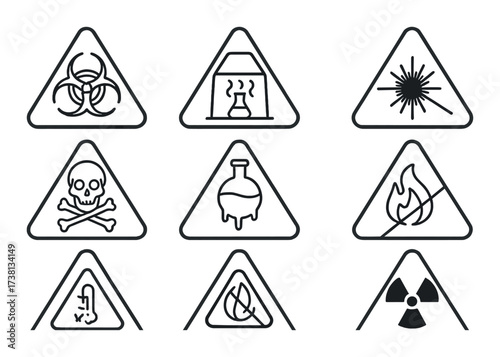Warning symbols collection: hazardous materials and safety icons