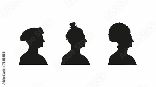 Elegant silhouette portraits showcasing historical fashion, perfect for history buffs, costume designers, or adding a touch of vintage sophistication to any project