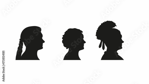 Elegant silhouettes of women in historical hairstyles convey classic beauty and timeless grace, perfect for branding or vintage designs