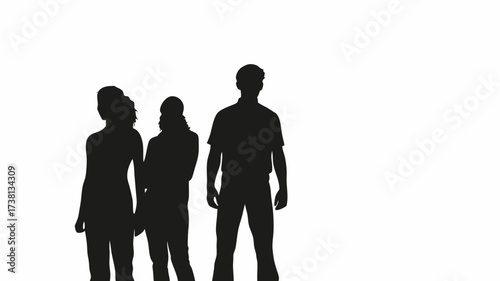 Silhouette of three diverse people standing together, a symbol of unity, teamwork, and collaboration, perfect for presentations and marketing materials