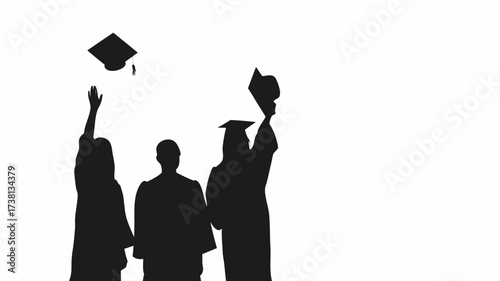 Celebrating graduation success, students throw caps in the air, symbolizing achievement and future opportunities, a modern educational milestone reached together
