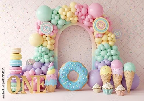 Sweet First Birthday Celebration Candy Theme Party Decor Background Decoration
