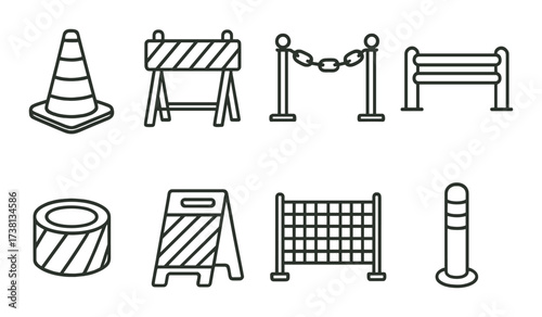 Outline icons of traffic and safety barriers on textured background