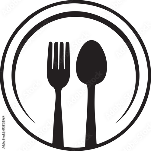 Fork, Spoon, and Plate Icon Restaurant Dining and Food Service Vector