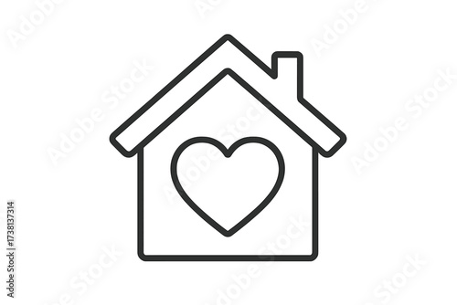 House with a heart icon symbolizing love, family, and home care. Vector concept for safe housing, shelter, real estate, and charity. Thin line art logo illustration.