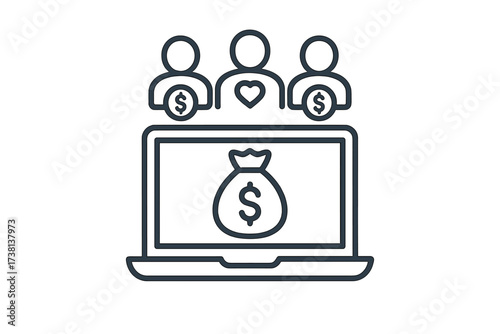 Crowdfunding vector icon concept. Online fundraising and community support. Collective donation, investment, and digital giving. Charity or startup financial support.