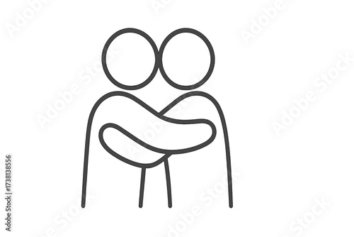 Hug icon of two people embracing. Thin line vector illustration. Concept of comfort, empathy, emotional support, friendship, compassion, and love. Friends, family, couple sign.