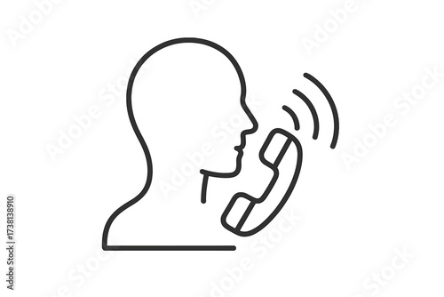Phone call icon. Person talking on telephone receiver. Communication, contact us, customer support, service concept. Hotline, helpdesk, assistance linear vector illustration.