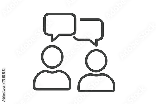 Communication dialogue icon, vector illustration showing two people talking with speech bubbles, concept for conversation, interaction, exchange of ideas, connection, thin line editable stroke design