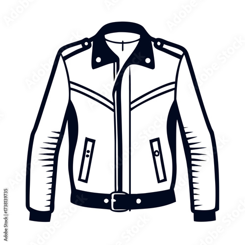 Classic black leather biker jacket with zipper and pockets  