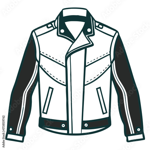 Classic biker jacket in black and white illustration style  