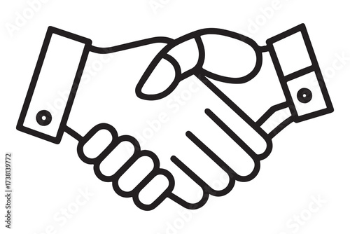Handshake of Unity: A line art depiction of a handshake between two hands, symbolizing unity and goodwill, the embrace underscored by a delicate hear