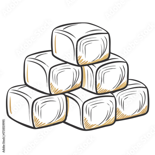 Stacked hay bales in minimal style on white background  