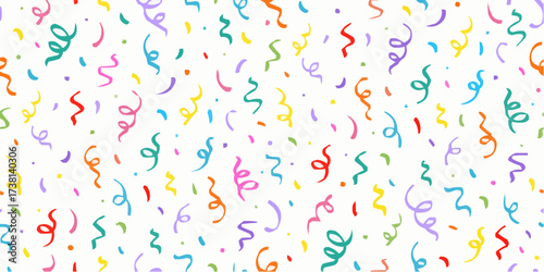Colorful confetti and streamers party background pattern