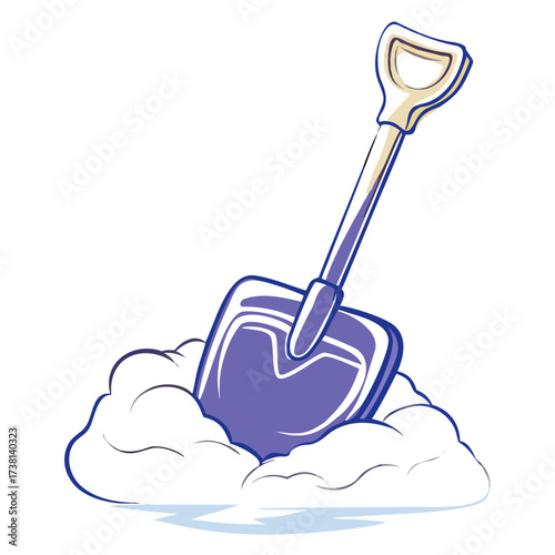 Shovel stuck in snow pile in winter scene  