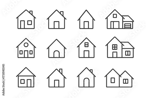 House line icon set. Real estate and property building symbols. Minimalist home outline pictogram collection for web and app design. Vector illustration with editable stroke.
