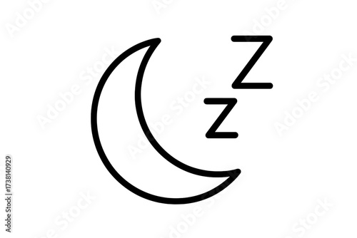 Sleep mode icon with crescent moon and zzz symbol. Simple outline vector for night, bedtime, or relaxation concepts. Minimalist drawing for sleep, dream, or insomnia ideas.
