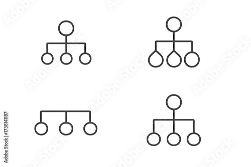 Hierarchy line icon bundle. Business organization chart, corporate structure, and management concept. Teamwork, leadership, workflow infographic elements. Editable stroke vector set.