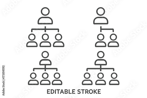 Hierarchy line icon set. Business organizational structure chart. Corporate team management and leadership pictogram collection. Editable stroke vector for infographics and apps.