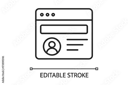 Website user profile page linear icon. Personal account interface for web and mobile app. Social media data, avatar, login screen concept. Minimalistic UI UX outline pictogram.