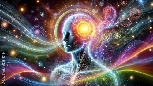 Neural network and brain waves in cosmic energy and consciousness concept