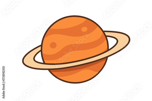 Planet with rings vector illustration. Saturn cartoon icon. Simple space object for design. Astronomy science concept. Solar system celestial body. Galaxy cosmos exploration.