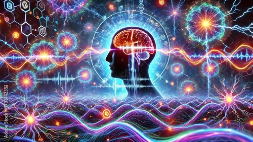 Surreal art of mind expansion, neural frequencies and cosmic awareness
