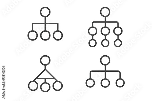 Hierarchy line icon set. Business organization chart, corporate structure diagram. Management, leadership, teamwork, workflow concept. Minimal flowchart vector for infographics.