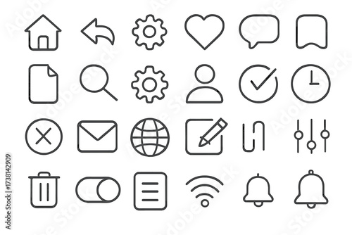 Simple line icon set for user interface design. Minimalist linear pictogram collection with editable stroke. Vector symbols for website, mobile app and graphic design elements.