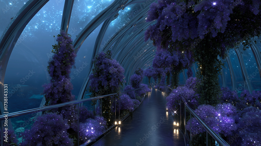 Fototapeta premium Beautiful of garden purple color of plants in the spaceship at night.