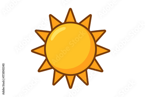 Sun isolated outline icon. Vector cartoon illustration for infographics, presentations. Summer symbol. Represents sunshine, weather, warmth, energy, happiness. Flat graphic design.