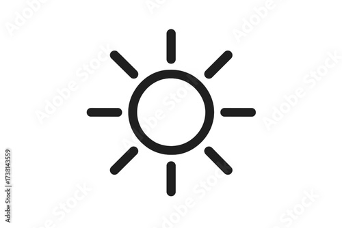 Sun icon simple line vector graphic. Weather forecast symbol for sunny day. Sunshine logo isolated on white. Brightness, light, and heat concept for app and web design.