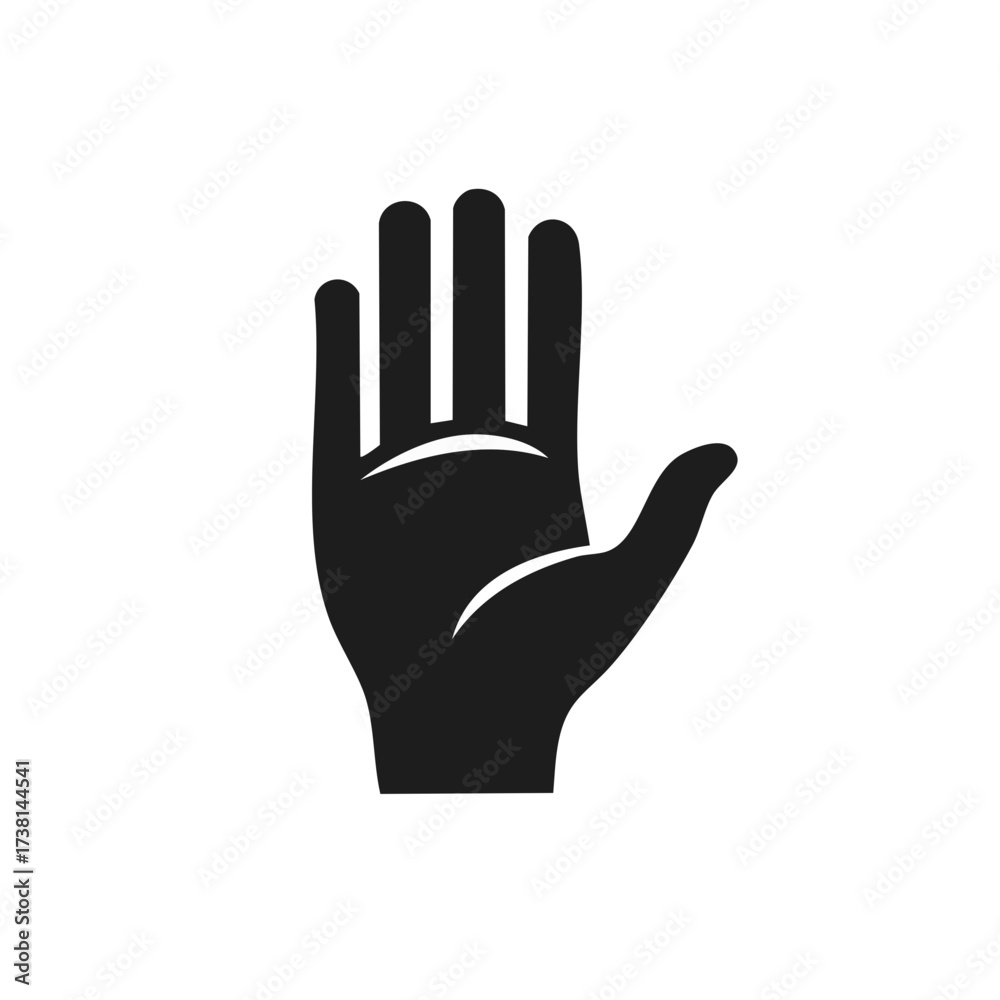 Obraz premium Stop Hand Palm Gesture Concept Black Glyph Icon Flat Vector Illustration