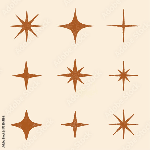 A colorful vector illustration shows a set of starfish and seashells from the ocean, isolated on a white background