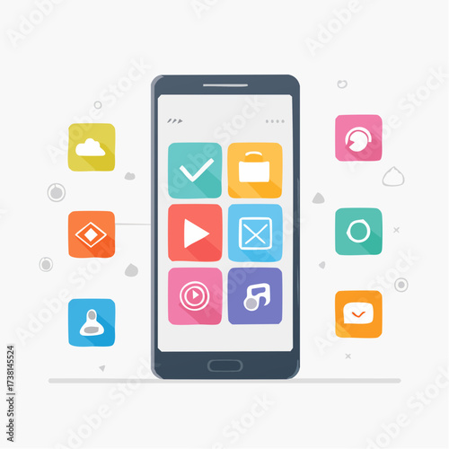 Modern smartphone displaying a grid of colorful app icons, representing digital services and mobile connectivity