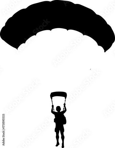 Parachutist Skydiver Landing Over Mountain Landscape Silhouette