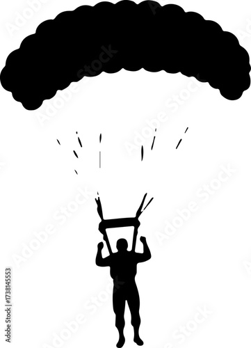 Parachutist Skydiver Landing Over Mountain Landscape Silhouette