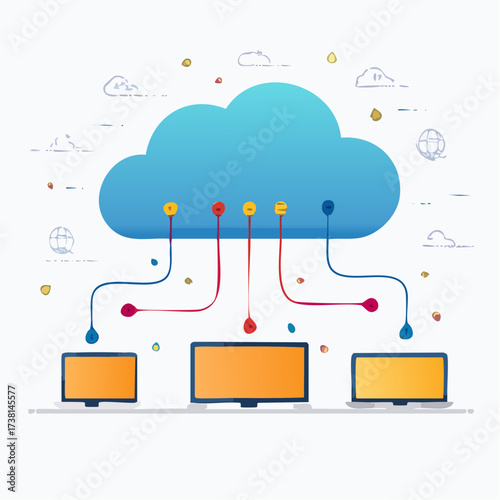 Cloud Computing Illustration Connecting Devices to the Cloud for Data Access and Processing